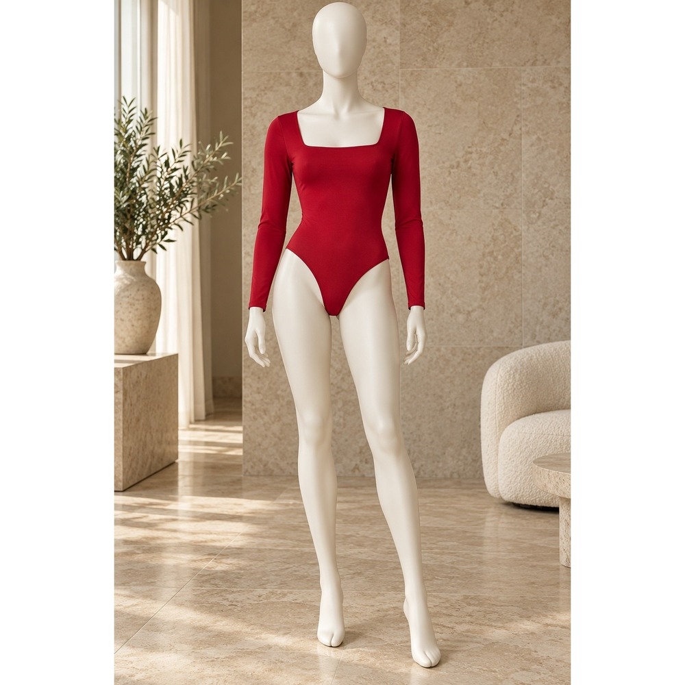 Aritzia Women Bodysuit Babaton Contour Squareneck Long Sleeve Red Small